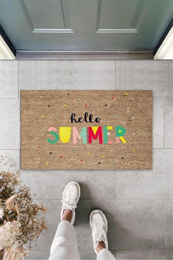 Büro Ev Ofis Dekoru için Modern Kapı Önü Paspas Renkli Hello Summer - Image 1
