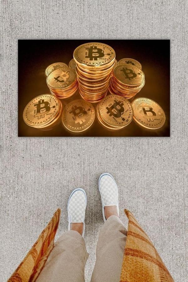 Büro Ev Ofis Dekoru için Dijital Baskı Çoklu Golden Bitcoin Kapı Önü Paspas - Image 1