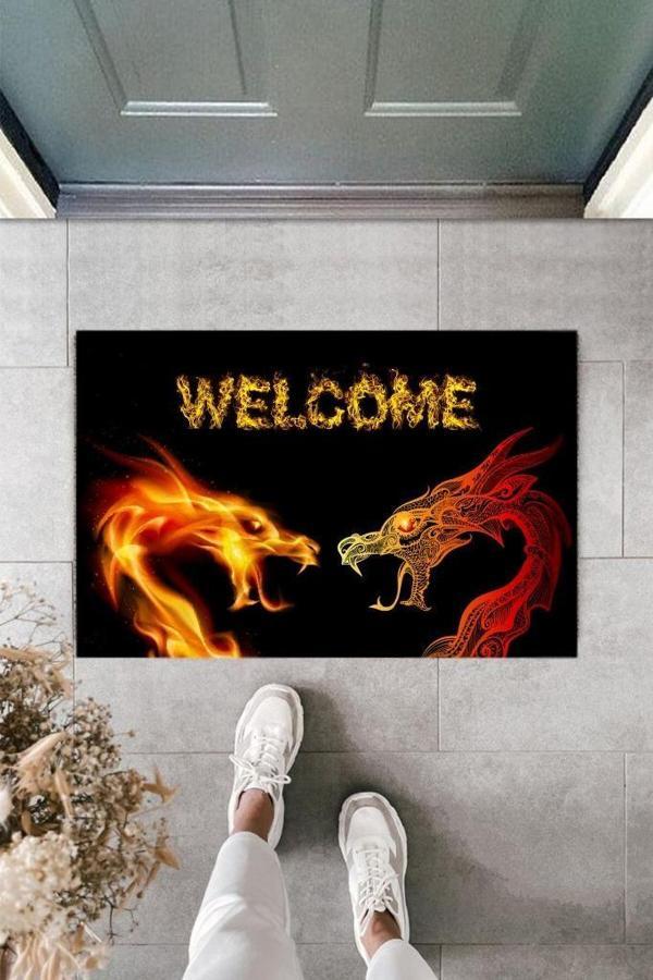 Büro Ev Ofis Kapı Önü için Baskı Siyah Welcome Ejderha Dekor Paspas - Image 1