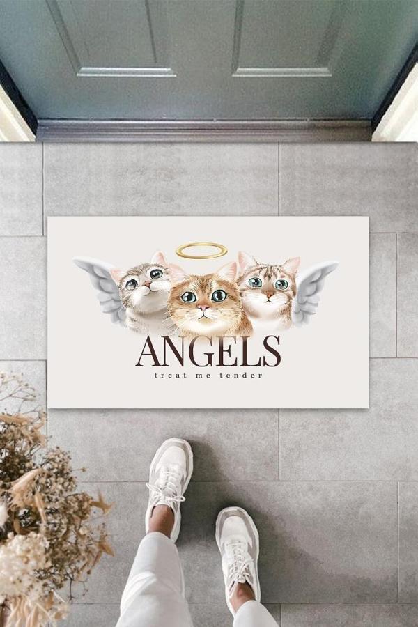 Büro Ev Ofis Dekoru için Beyaz Kapı Önü Paspası Angels Kediler Stil - Image 1