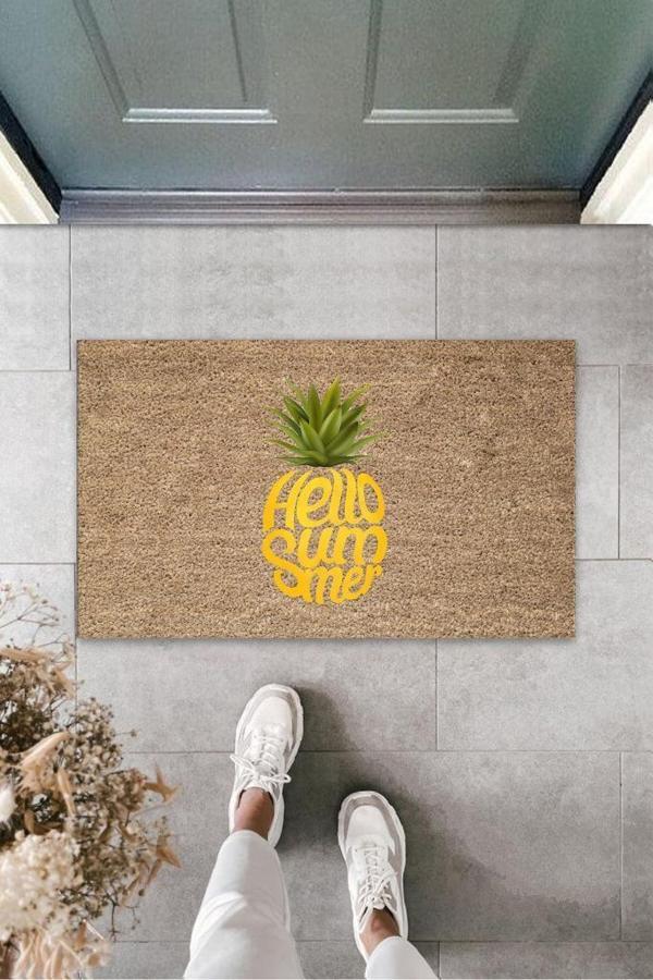 Büro Ev Ofis Dekoru için Kahverengi Kapı Önü Paspası Hello Summer Ananas - Image 1