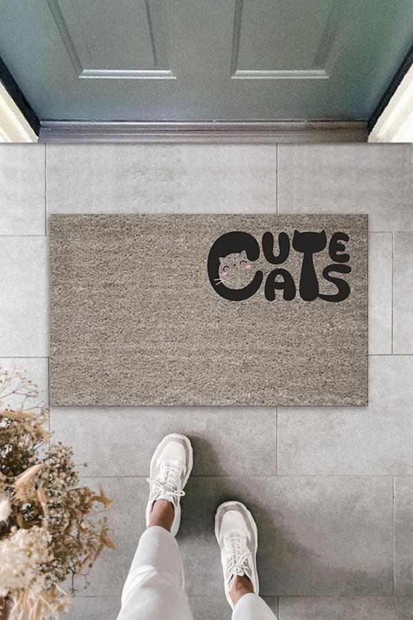 Büro Ev Ofis Kapı Önü için Baskı Gri Kedili Cute Cats Dekoratif Kapı Paspası - Image 1