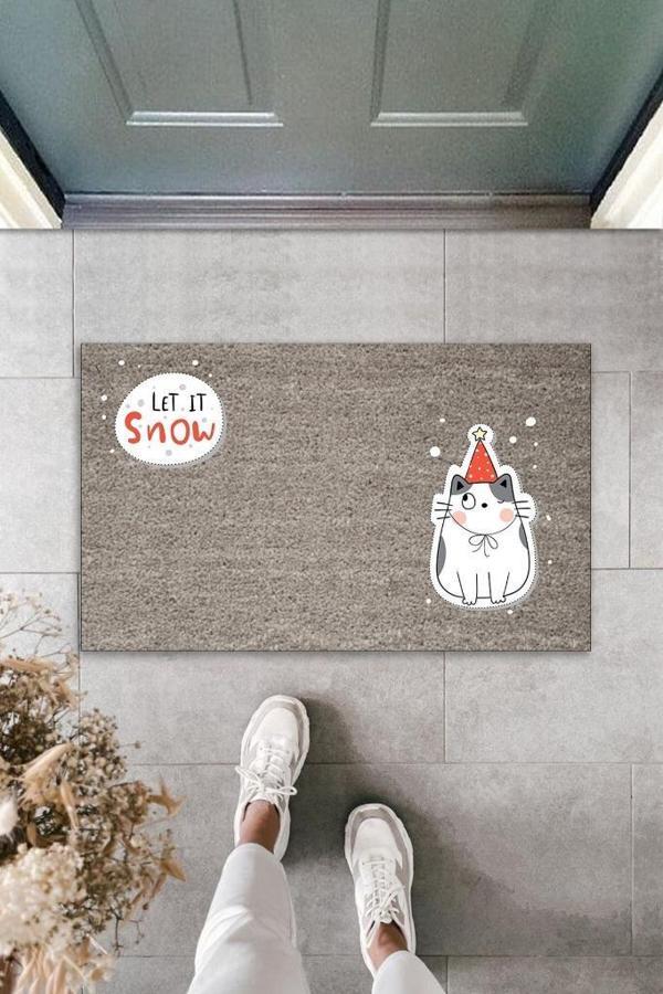 Büro Ev Ofis Kapı Önü için Baskı Gri Let It Snow Kukuletalı Kedi Dekor Kapı Paspası - Image 1