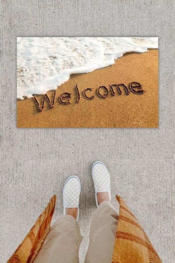 Büro Ev Ofis Dekoru için Dijital Baskı Welcome Beyaz Kapı Önü Paspası - Image 1