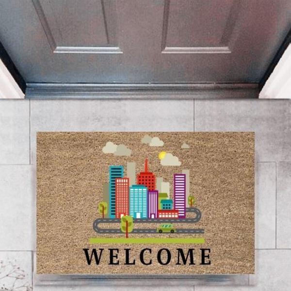 Büro Ev Ofis Dekoru için Dijital Baskı Şehirler Style Kapı Önü Paspas - Image 1