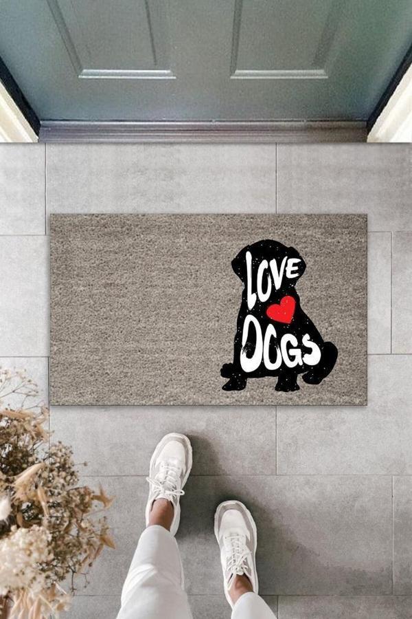 Büro Ev Ofis Kapı Önü için Baskı Gri Love Dogs Köpekli Dekoratif Kapı Paspası - Image 1
