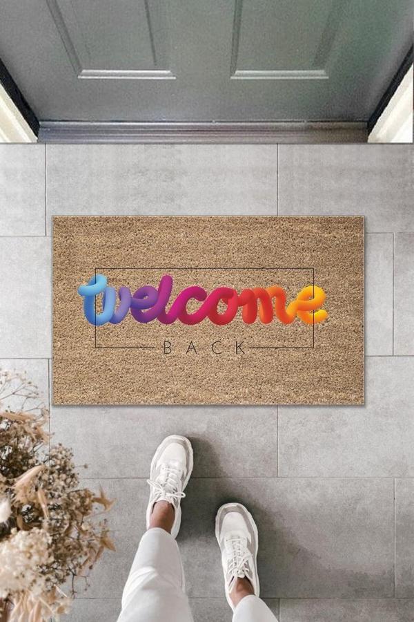Büro Ev Ofis Kapı Önü için Baskı Kahve Karışık Renkli Welcome Motifli Paspas - Image 1