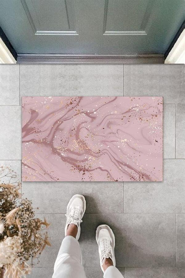 Büro Ev Ofis Dış Mekan Kapı Önü için Modern Dalgalı Koyu Pembe Kapı Paspası - Image 1