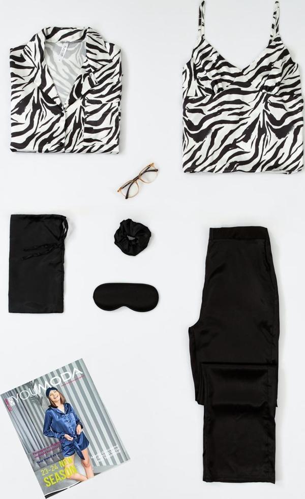 6'lı Zebra Hem İçerde Hem Dışarıda Siyah Pijama Takımı - Image 1