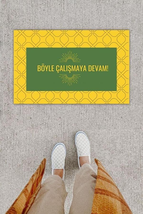 Büro Ev Ofis Dekoru için Dijital Baskı Not: Böyle Çalışmaya Devam Sarı Kapı Önü Paspası - Image 1