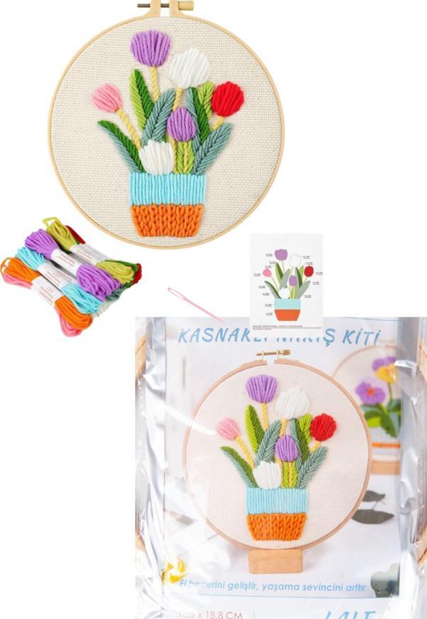 Büro Ev Ofis Hobi Dikiş Atölyesi için 13,5X18,8CM Lale Stil Kasnaklı Nakış Kiti - Image 1