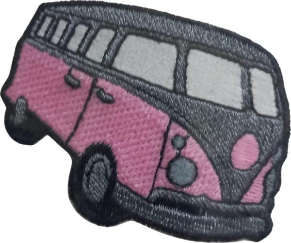 Büro Ev Ofis Hediyesi için 4X2,5CM Otobüs Pembe Gri Motif Ütü İle Yapışan Aplike Arma - Image 1