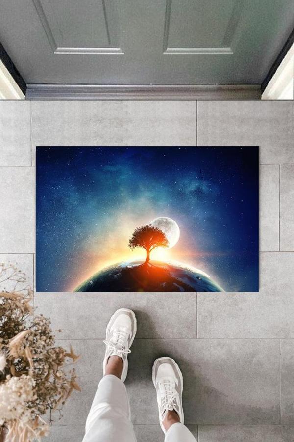 Büro Ev Ofis Dış Mekan Kapı Önü için Galaxy Ağaç Mavi Kapı Paspası - Image 1