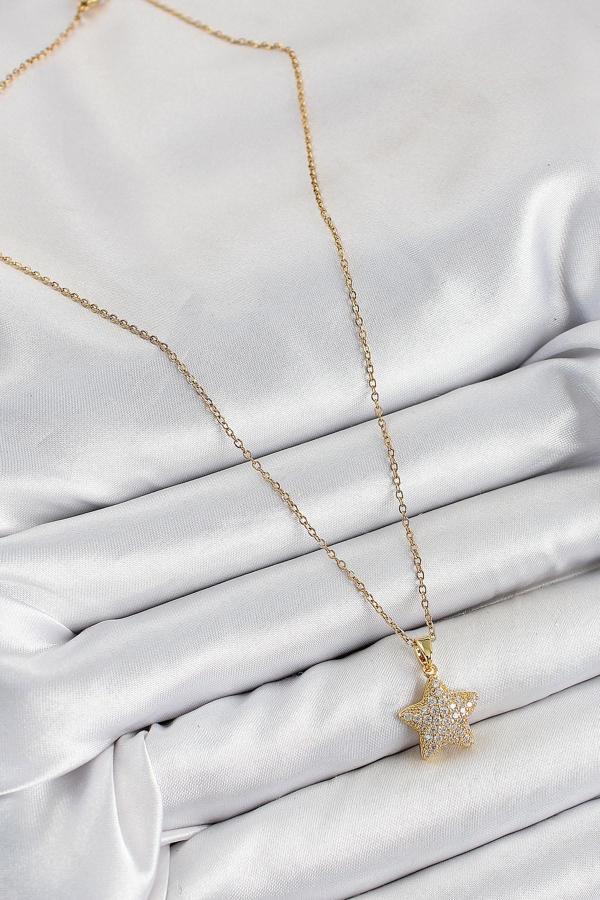 Zarif Kadın için Golden Çelik Zirkonlu Yıldız Stil Kolye - Image 1