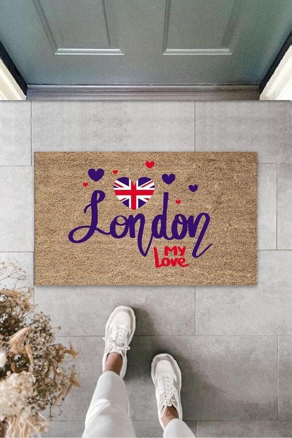 Büro Ev Ofis Kapı Önü için Baskı Kahve London My Love Dekor Paspas - Image 1