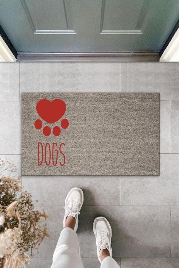 Büro Ev Ofis Kapı Önü için Baskı Gri Kırmızı Kalpli Dogs Dekoratif Kapı Paspası - Image 1