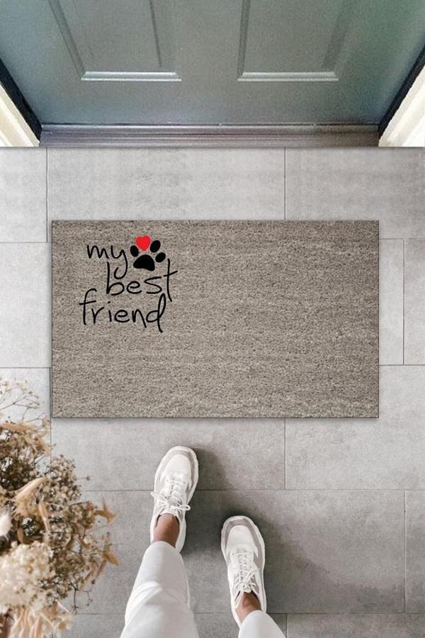 Büro Ev Ofis Kapı Önü için Baskı Gri Patili My Best Friend Motifli Paspas - Image 1