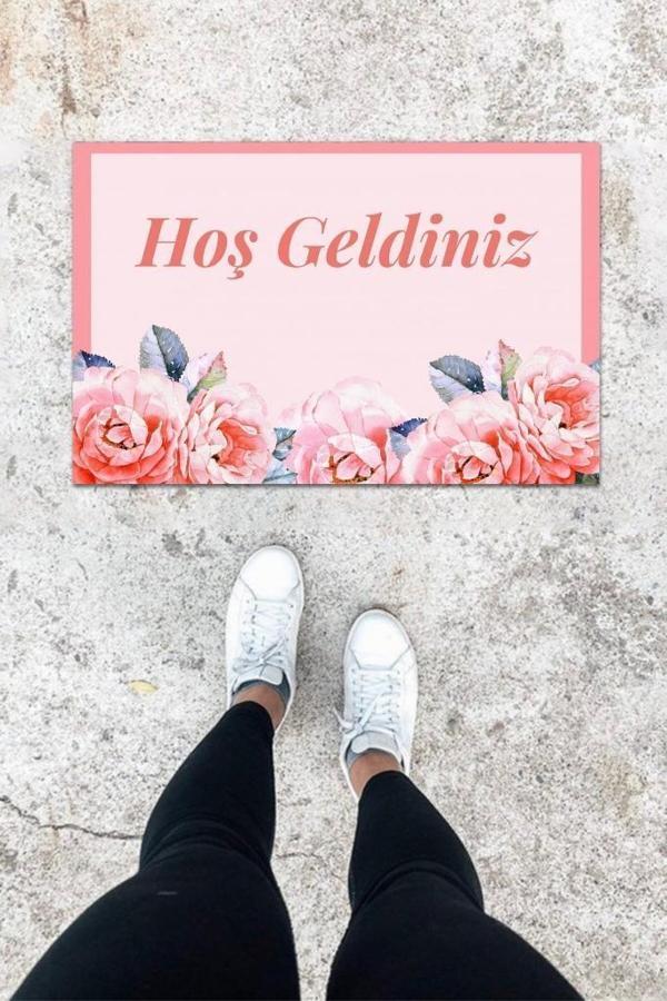 Büro Ev Ofis Kapı Önü için Baskı Pembe Gül Dekor Paspas - Image 1