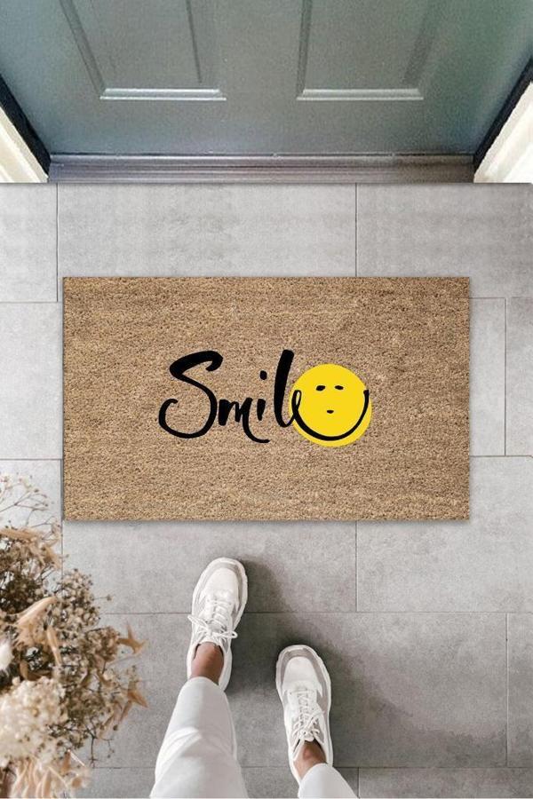Büro Ev Ofis Dekoru için Kahverengi Kapı Önü Paspası Smile - Image 1