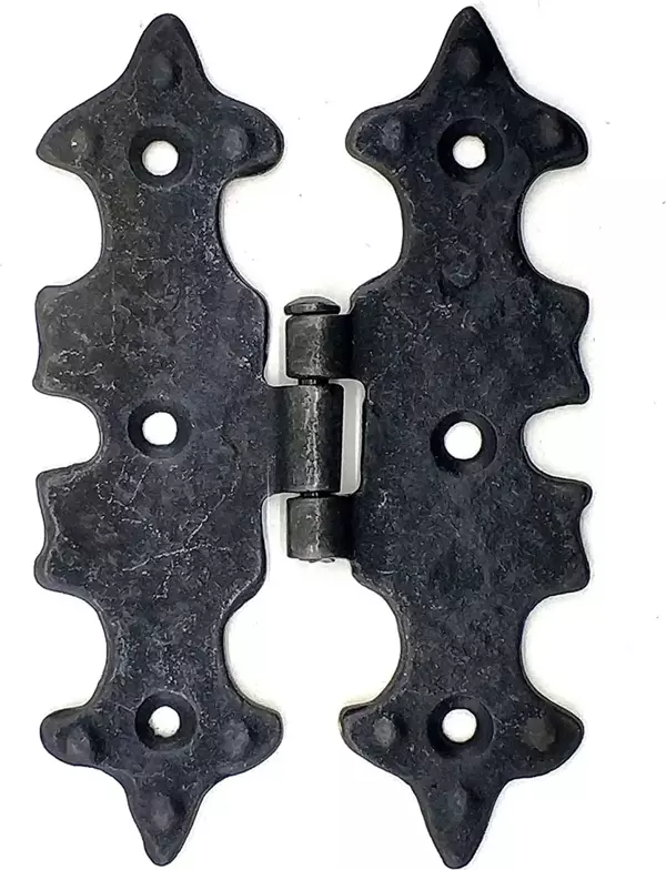 Antika Tarz Dekoratif Pirinç Lale Menteşe - 104x77 mm, Oksit - Image 1