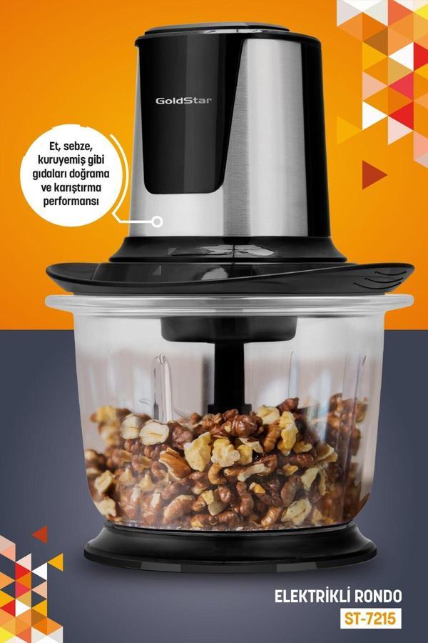 Geniş Hazneli 4 Bıçaklı Paslanmaz Çelik Inox Cam Rondo Doğrayıcı ST7215 - Image 1
