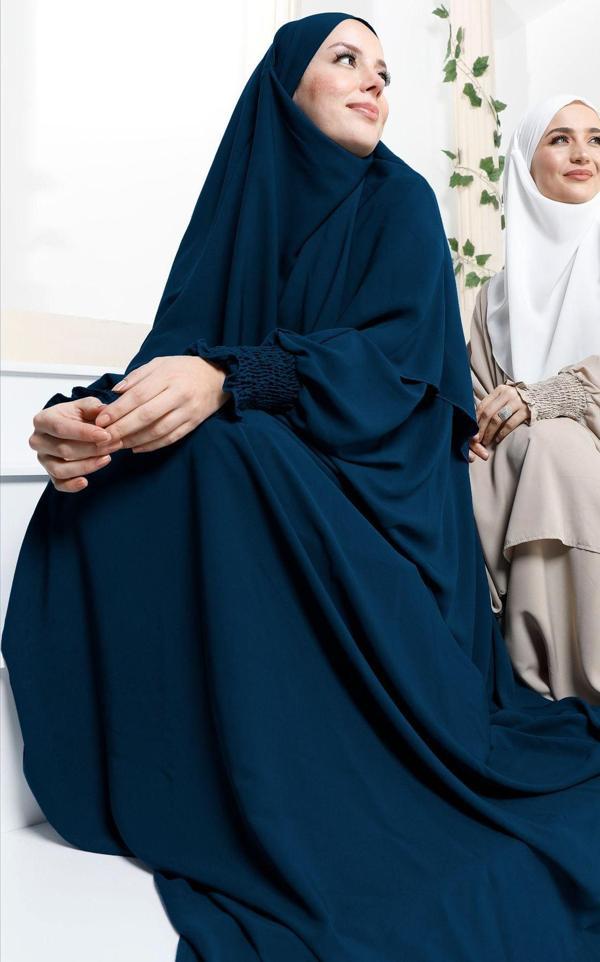 Nowa Scarf Tesettür Şal Ve Elbise İkili Takım Petrol Mavisi - Image 1