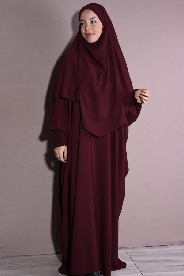 Nowa Scarf İkili Takım Medine İpeği Kumaş Şal Ve Elbise Bordo - Image 1