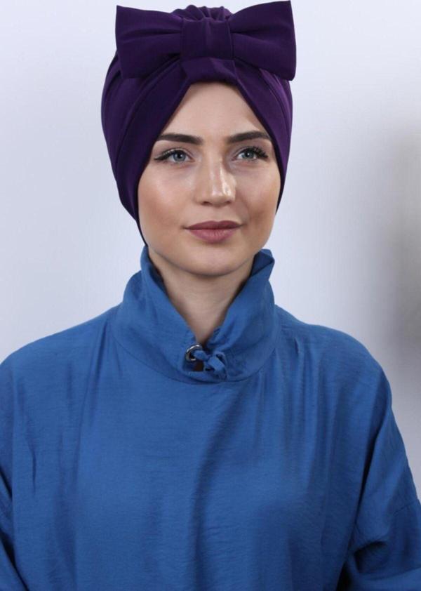 Nowa Scarf Fiyonklu Çift Taraflı Bone Mor - Image 1