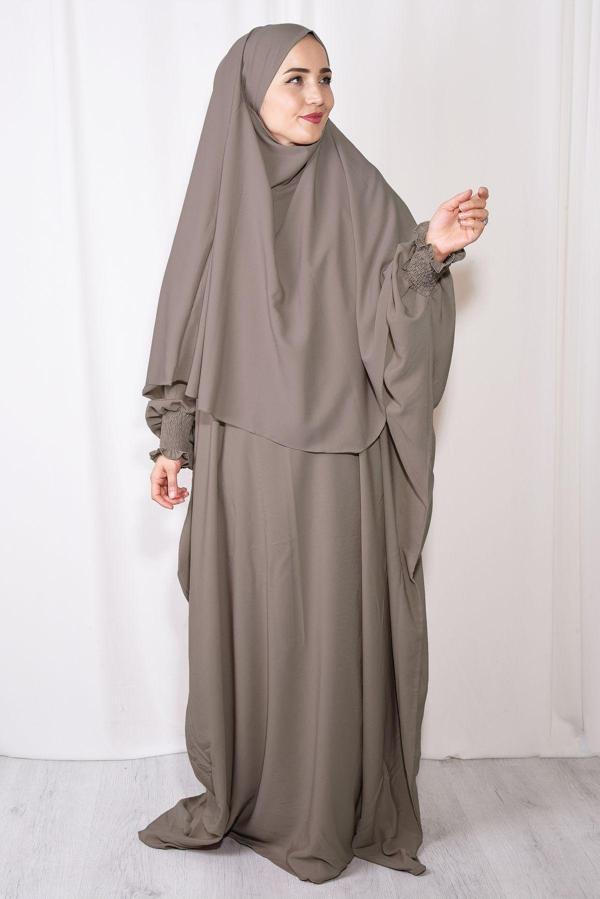 Nowa Scarf Tesettür Şal Ve Elbise İkili Takım Vizon - Image 1