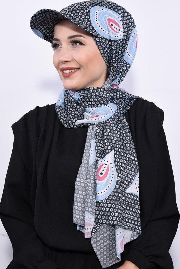 Nowa Scarf Şapkalı Desenli Şal Tavuskuşu - Image 1