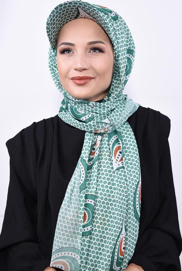 Nowa Scarf Şapkalı Desenli Şal Mint - Image 1