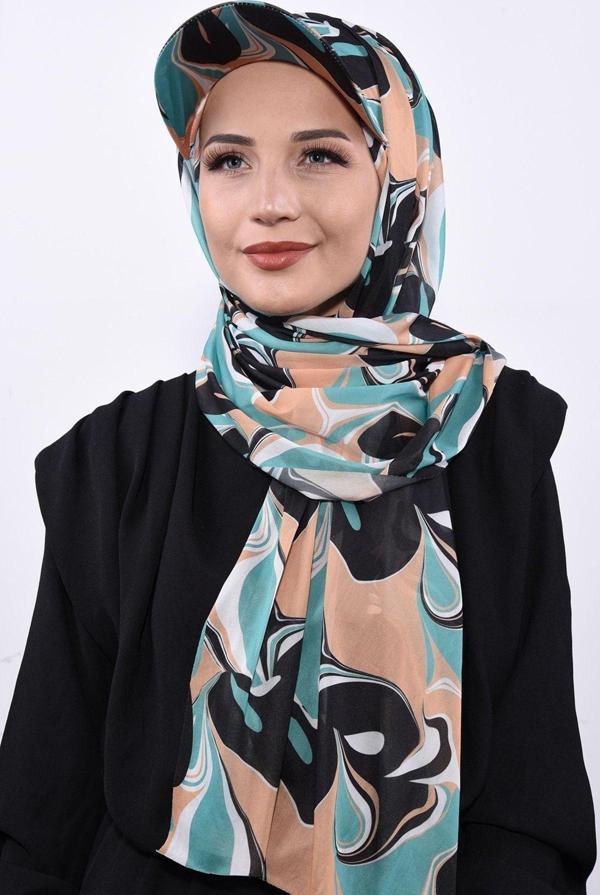 Nowa Scarf Şapkalı Desenli Şal Pastel - Image 1