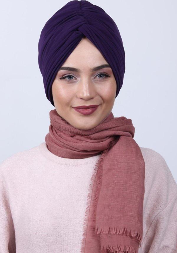 Nowa Scarf Çift Yönlü Güllü Düğüm Bone Mor - Image 1
