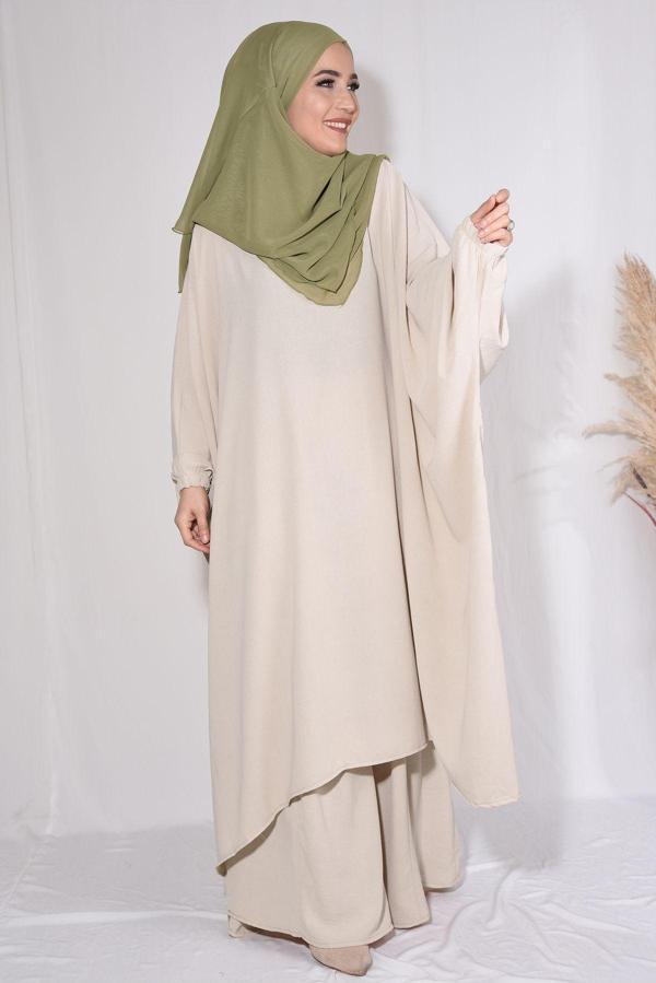 Nowa Scarf Pantolon Tunik İkili Takım Aerobin Kumaş Bej - Image 1