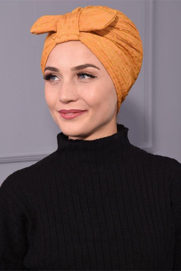Nowa Scarf Dantelli Fiyonklu Bone Hardal Sarısı - Image 1