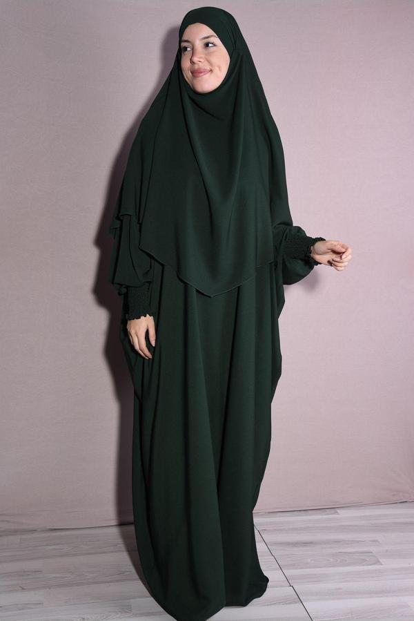 Nowa Scarf İkili Takım Medine İpeği Kumaş Şal Ve Elbise Zümrüt Yeşili - Image 1