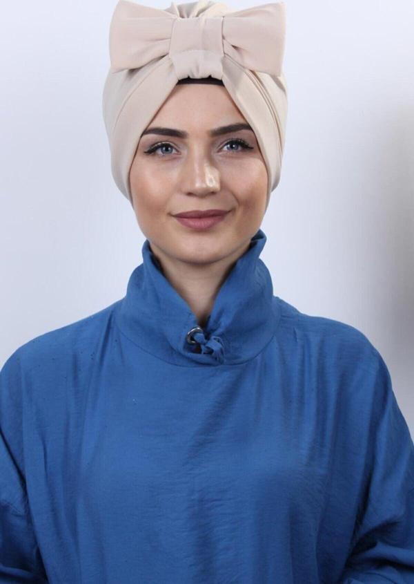 Nowa Scarf Deniz De Ve Kullanılan Fiyonklu Çift Taraflı Bone Bej - Image 1