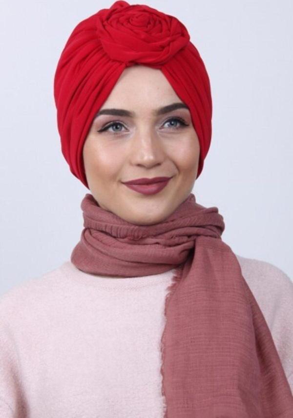 Nowa Scarf Çift Yönlü Güllü Düğüm Bone Kırmızı - Image 1