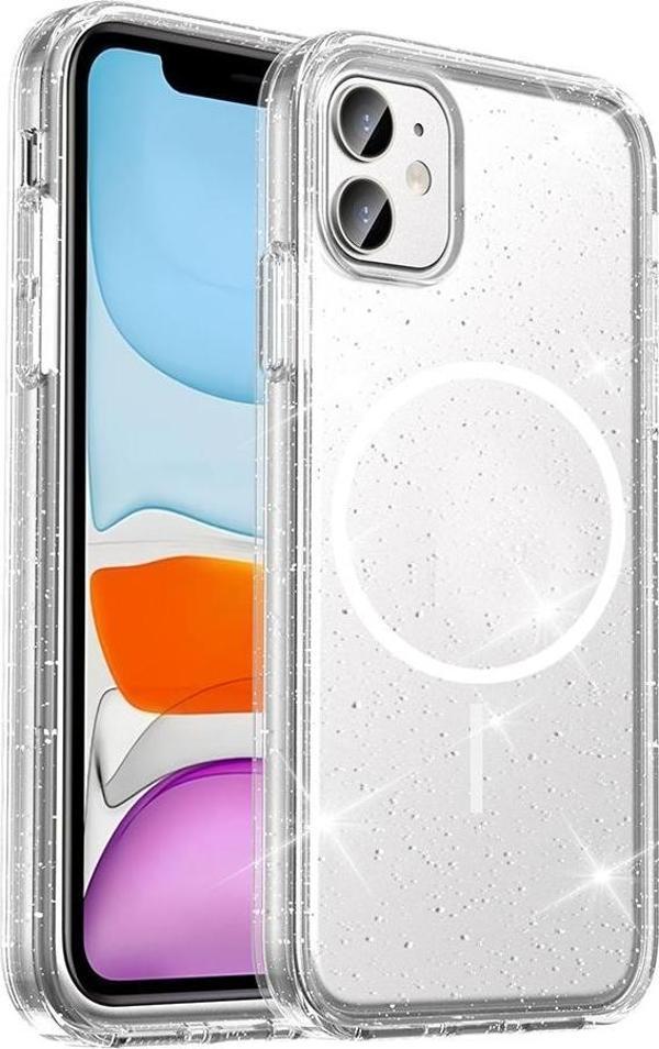 iPhone 11 Kılıf M-safe Şarj Özellikli Parlayan Simli Saydam Renkli Maris Kılıf - Image 1