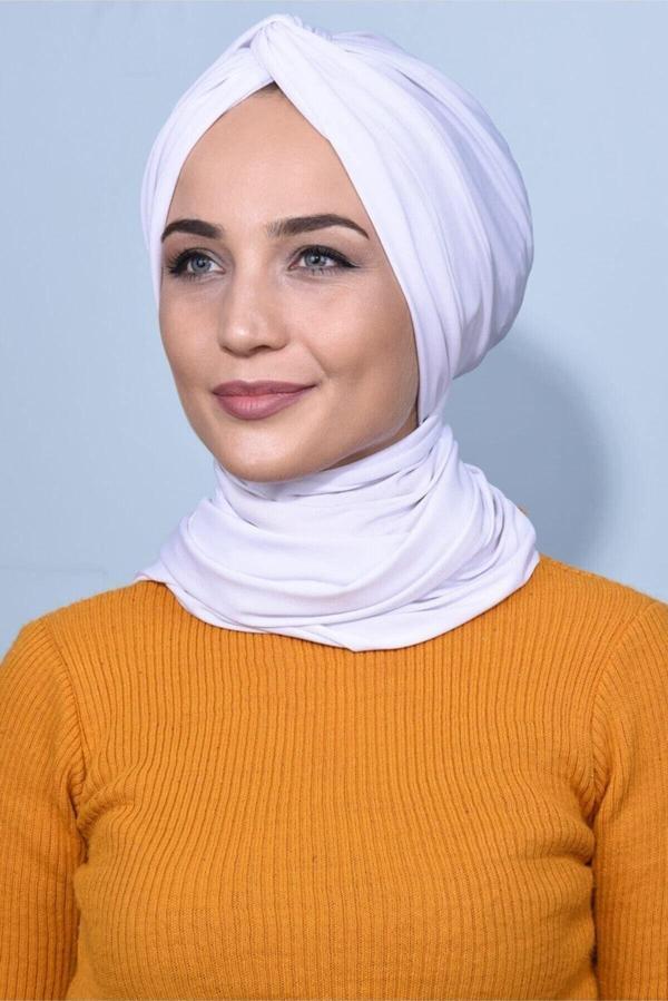 Nowa Scarf Şallı Düğüm Bone Beyaz - Image 1
