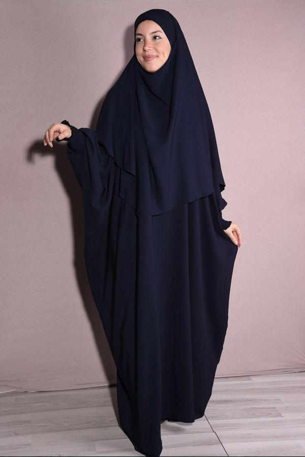 Nowa Scarf Medine İpeği Şal Ve Elbise İkili Takım Lacivert - Image 1