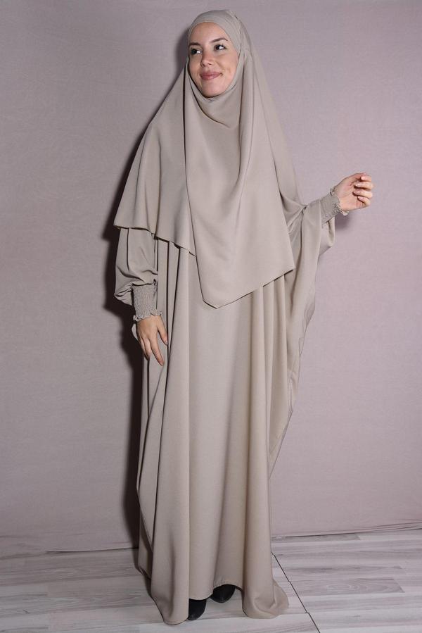 Nowa Scarf İkili Takım Medine İpeği Kumaş Şal Ve Elbise Bej - Image 1