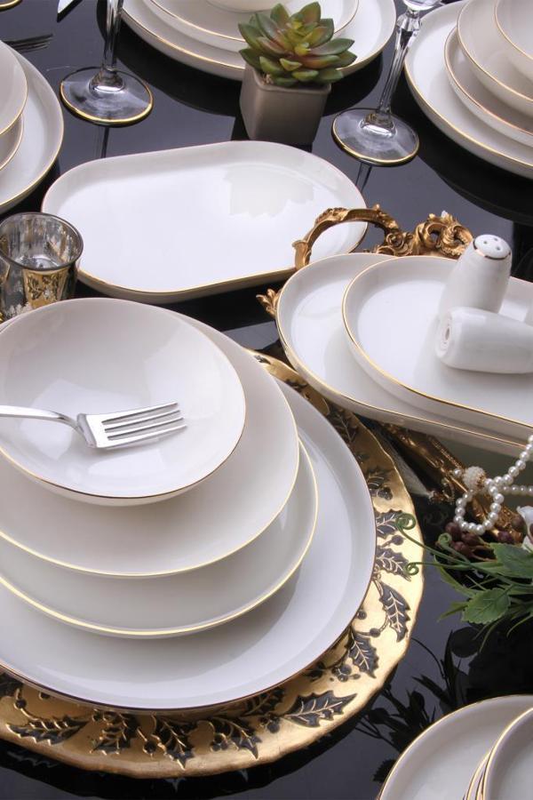 Güral Porselen Bilbao Gold Fileli 24 Parça 6 Kişilik Yemek Takımı - Image 1