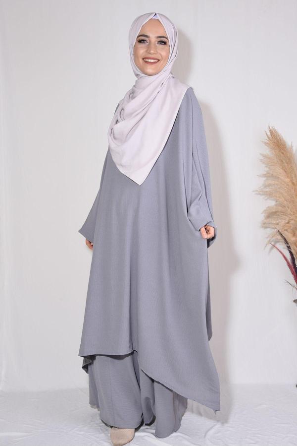 Nowa Scarf Pantolon Tunik İkili Takım Aerobin Kumaş Gri - Image 1