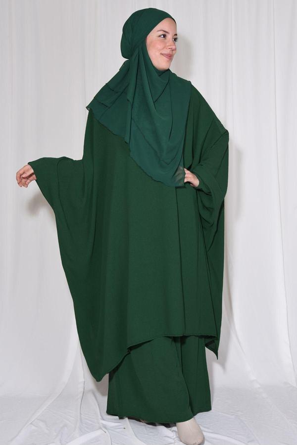 Nowa Scarf Pantolon Tunik İkili Takım Aerobin Kumaş Zümrüt Yeşili - Image 1