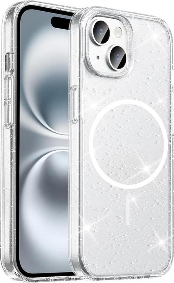 iPhone 15 Plus Kılıf M-safe Şarj Özellikli Parlayan Simli Saydam Renkli Maris Kılıf - Image 1