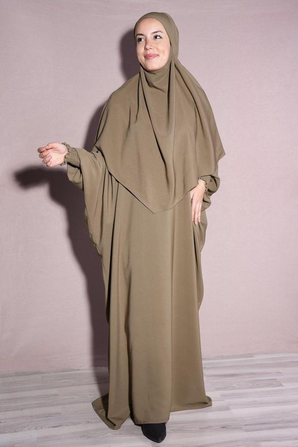 Nowa Scarf Tesettür Şal Ve Elbise İkili Takım Sütlü Kahve - Image 1