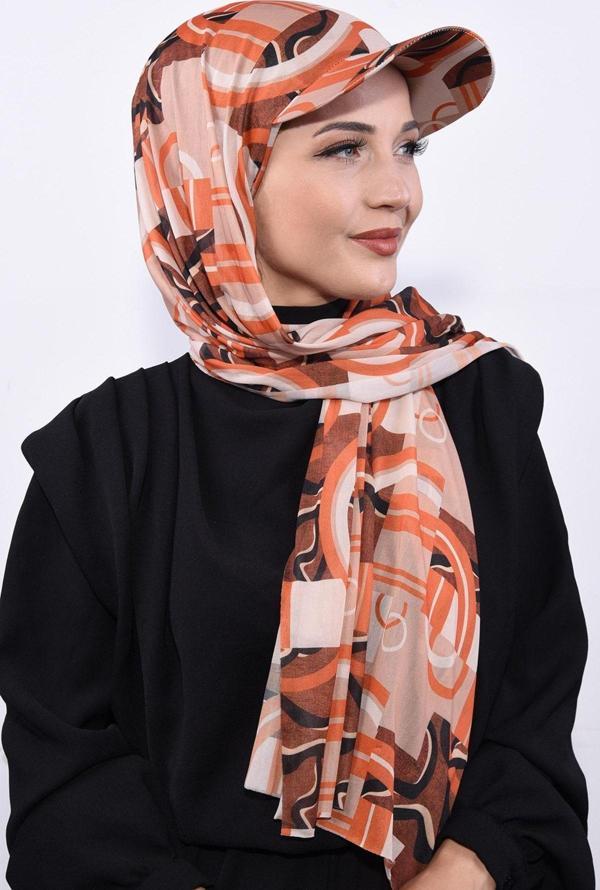 Nowa Scarf Şapkalı Desenli Şal Portakal - Image 1