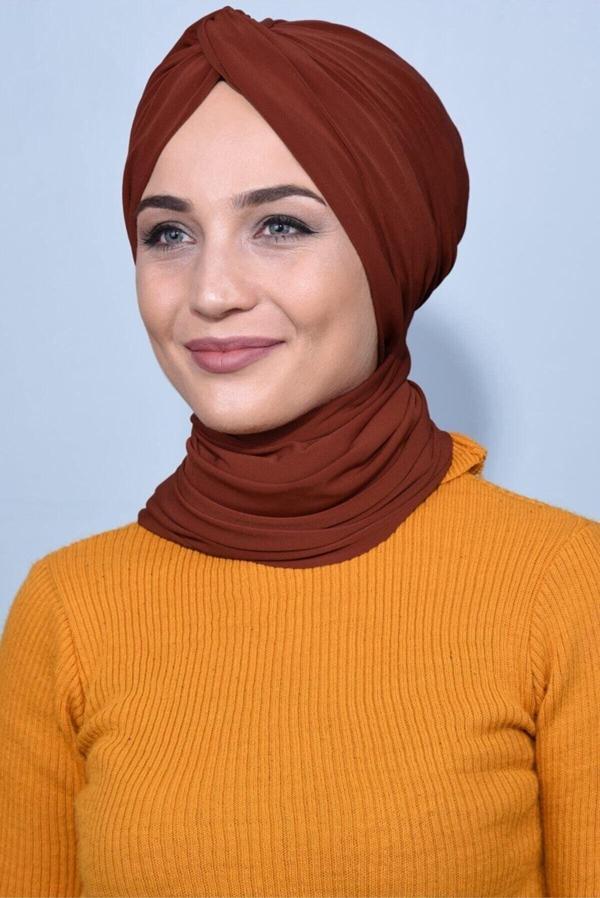 Nowa Scarf Şallı Düğüm Bone Kiremit - Image 1