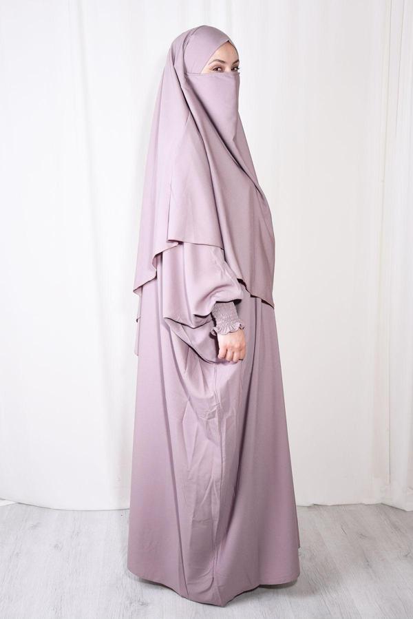 Nowa Scarf Tesettür Şal Ve Elbise İkili Takım Pudra Pembesi - Image 1